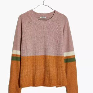 Size S — Striped Roll-Trim Waffle Pullover Sweate